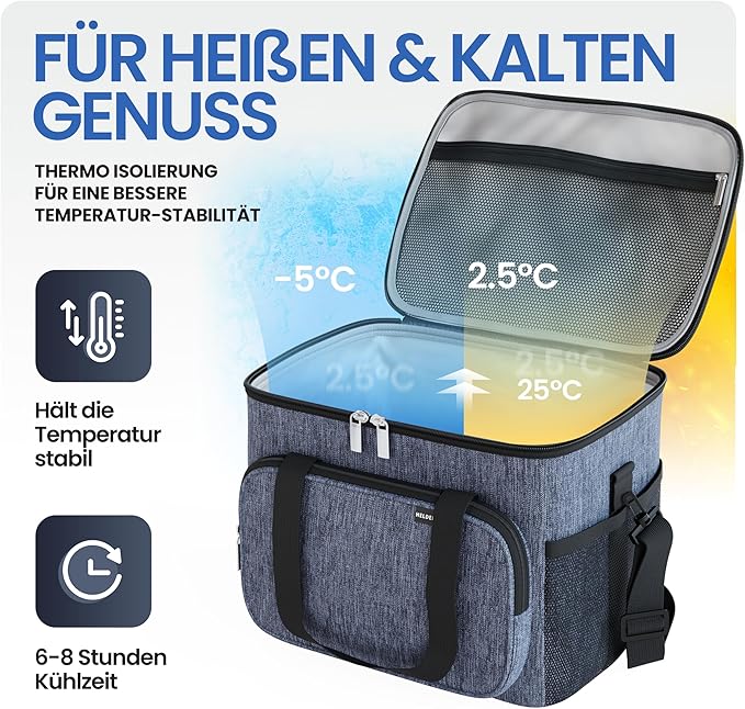 Heroism Grand sac isotherme pliable - Glacière isotherme, thermosac, étanche et imperméable - Sac pique-nique et déjeuner - 30 L - Gris foncé