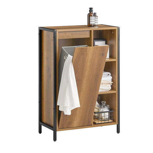 SoBuy Armoire de toilette - Panier à linge basculant - 3 compartiments - 24 x 24 x 60 cm - couleur bois