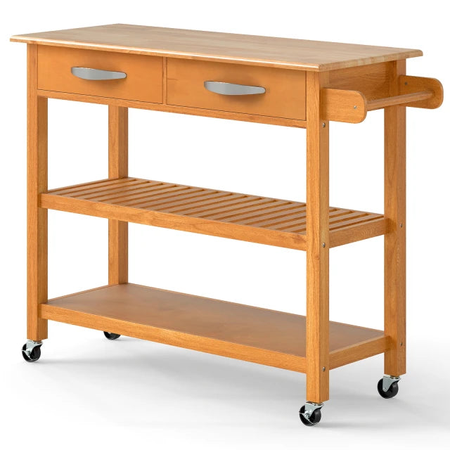 Coast Kitchen Trolley Wood - Étagère de cuisine mobile avec 2 tiroirs et 2 étagères - 106 x 43 cm