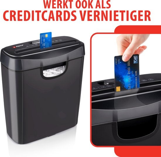 Destructeur de cartes de crédit et de documents alpina avec corbeille Noir