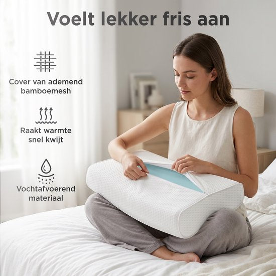 Oreiller ergonomique CozySense® - Oreiller réglable en mousse à mémoire de forme - Oreiller de sommeil en mousse à mémoire de forme - Dormir sur le côté, le dos et le ventre - Système à 3 couches - Orthopédique - Enveloppe en bambou