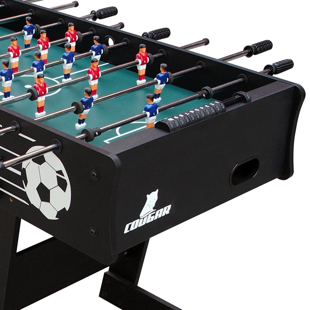 Cougar Scorpion Kick Football Table pliable en noir - Baby-foot avec 2 balles et compteur de score - Baby-foot d'intérieur 126x61x80cm