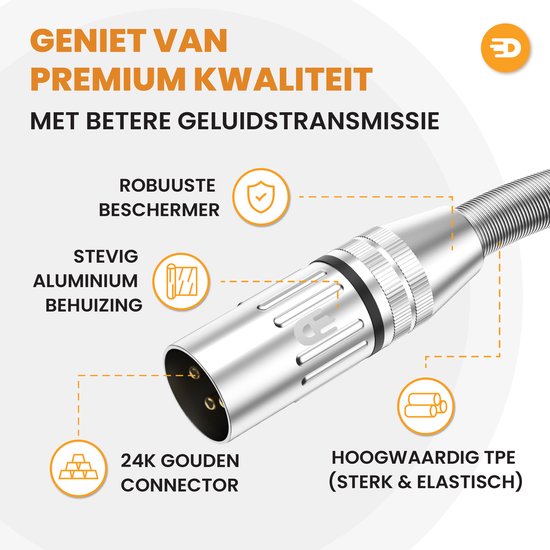 Câble XLR Drivv. Premium - Câble de microphone - Mâle vers femelle 3 broches - 3 mètres - Argent