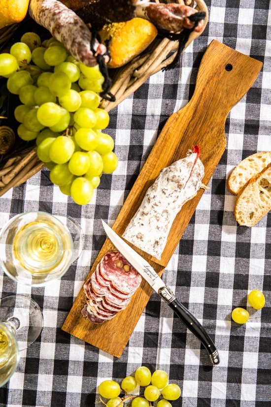 Laguiole Style de Vie Planche à saucisses avec couteau à steak Premium Line - Bois d'acacia - Noir