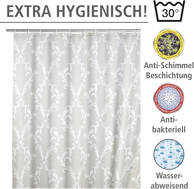Rideau de douche Wenko Baroque bleu - 180 x 200 cm - Anti-moisissure
