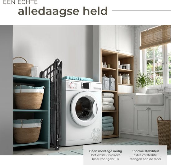 tectake® Séchoir à linge - Séchoir à linge - Longueur de séchage : 18 mètres - Pliable - Sur pied - Séchoirs à linge avec 2 supports pour le petit linge - Ailes latérales hautes pour les vêtements longs - Noir