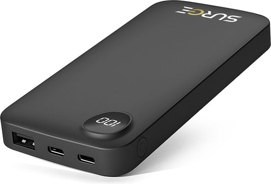 Surge Powerbank 20 000mAh - Chargeur rapide 22,5W - 2x USB-C & 1x USB-A - Affichage LED - Noir - 14,5 x 6,8 x 2,9 cm