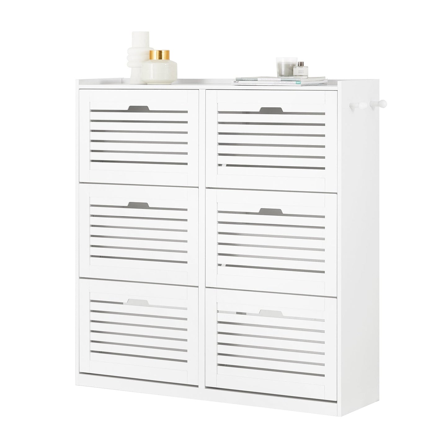 SoBuy FSR145-W Armoire à chaussures avec 6 volets, commode à chaussures avec 2 crochets, étagère à chaussures, boîte à chaussures, armoire d'entrée