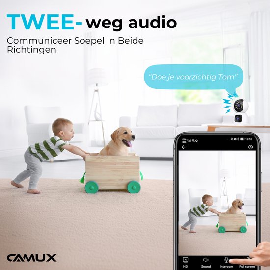 Caméra de sécurité - Camux - Double objectif - Communication audio - Vision nocturne - Blanc