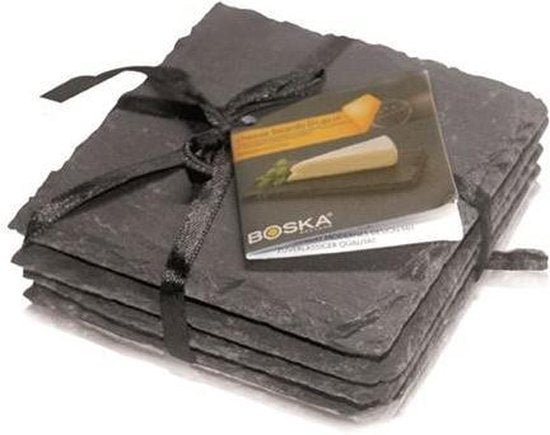 Boska Sous-verres Ardoise - Lot de quatre - Sous-verres en ardoise - 100 x 100 x 6 mm - Idées cadeaux pour hommes - Idées cadeaux pour femmes - Idées cadeaux pour maman - Idées cadeaux pour hommes - Ustensiles de cuisine - Accessoires de cuisine - Garanti