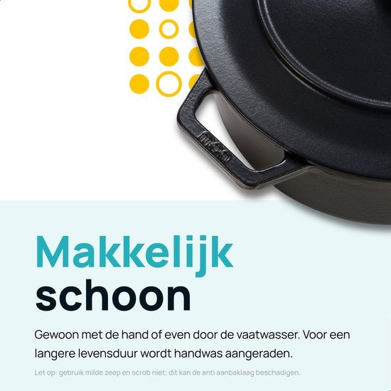 Casserole en fonte - MOA - 7,2 L - 30cm - Ronde - Toutes sources de chaleur - Egalement pour induction - Poids 7,3 kg - Noire