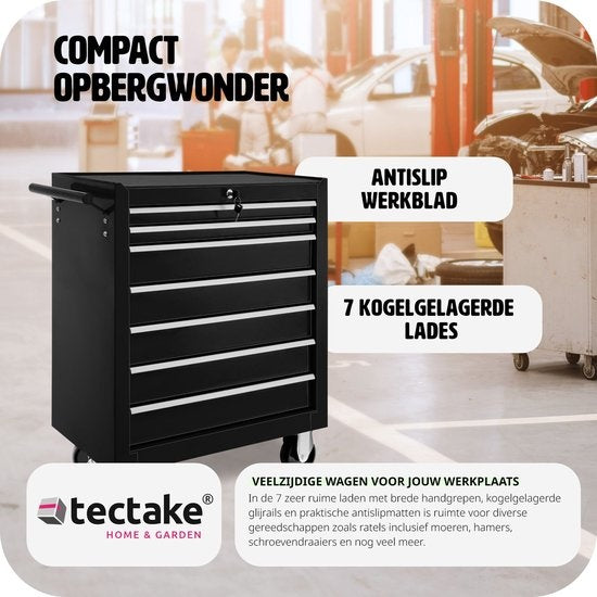 tectake® - Chariot à outils avec 7 tiroirs - noir - 402800