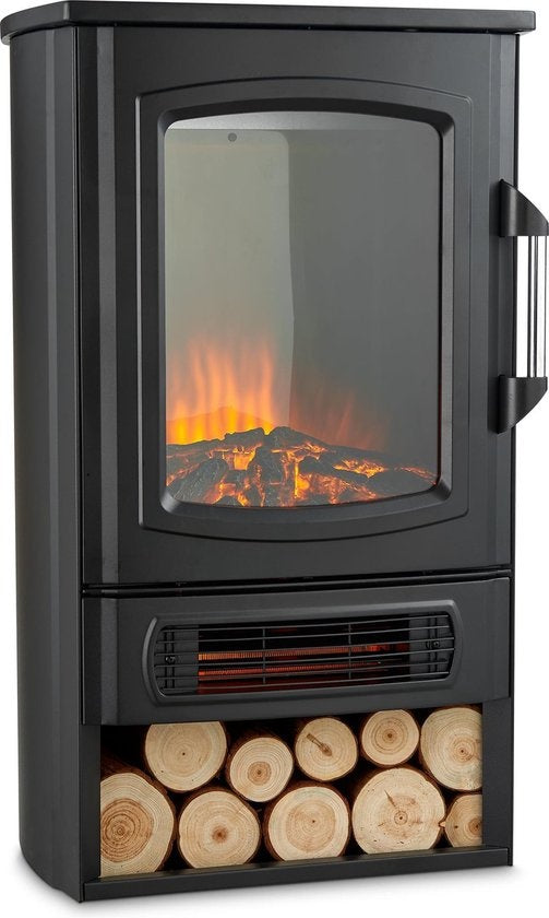 Cheminée électrique MOA - EFS183 - Cheminée d'ambiance et chauffage - 2000W - Flammes réalistes - Espace Décoration Bois - Noir