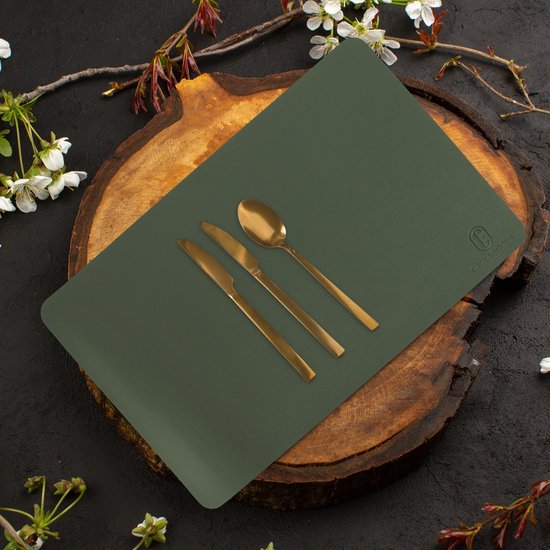 Sets de table Castagnola aspect cuir - Sets de table antidérapants en cuir artificiel - Dessous de verre hydrofuge - Dessous de verre - 6 pièces - 45 x 30 cm - Vert