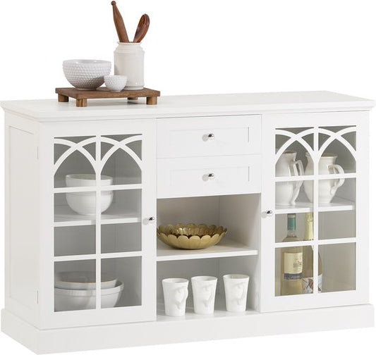 SoBuy FSB79-W Sideboard - Meuble de cuisine blanc avec tiroirs et portes en verre