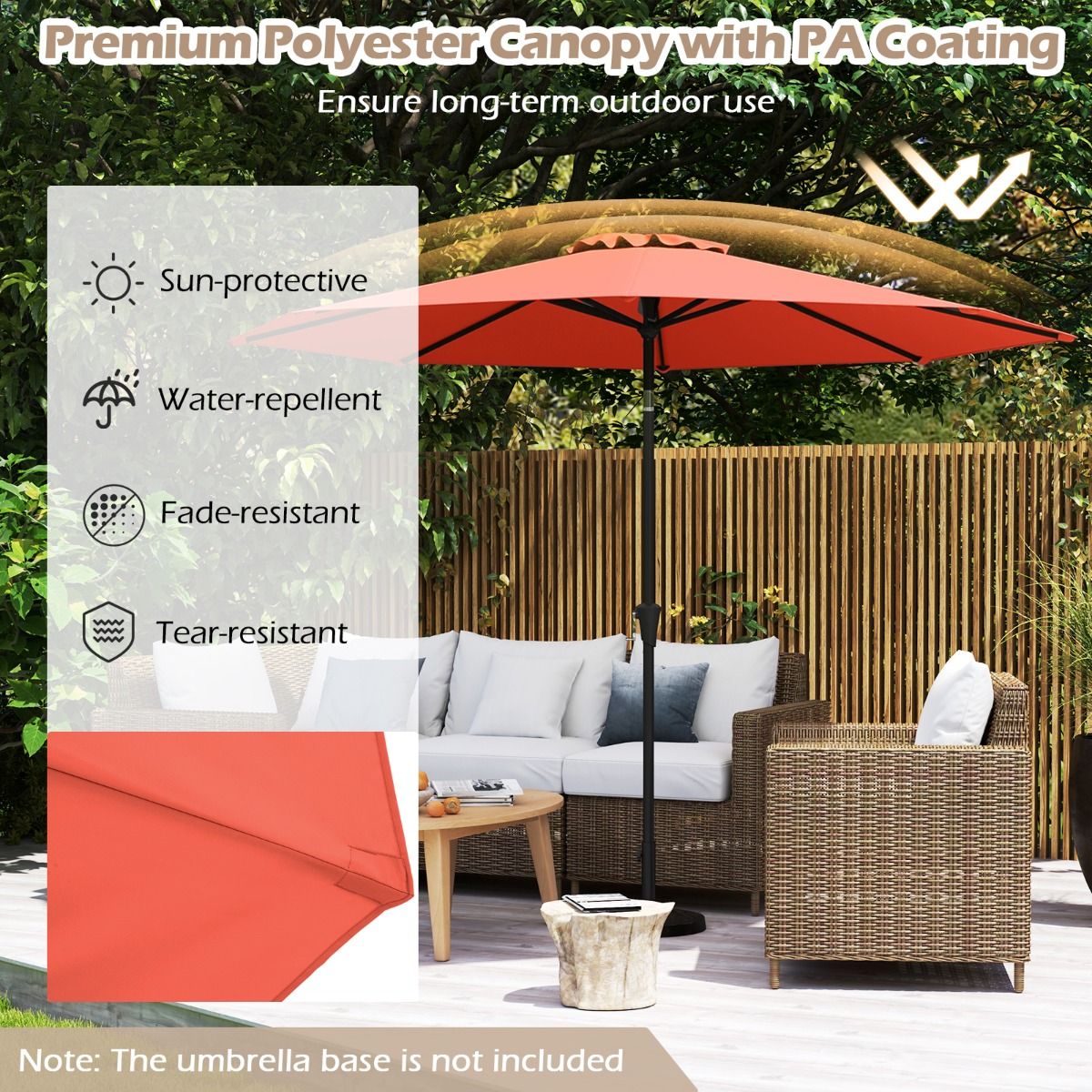 Coast 303x253 cm Parasol de Terrasse Orange - Parasol inclinable avec manivelle et 8 balanciers pour jardin, terrasse et piscine