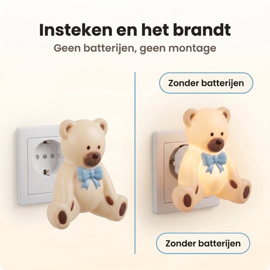 Cheqo® Veilleuse pour enfants, pour chambre d'enfant et chambre de bébé - Veilleuse pour bébé « Petit ours » - Veilleuse à brancher - Veilleuse LED pour chambre à coucher - Veilleuse à brancher en forme d'animal - Veilleuse à brancher blanc chaud pour enf
