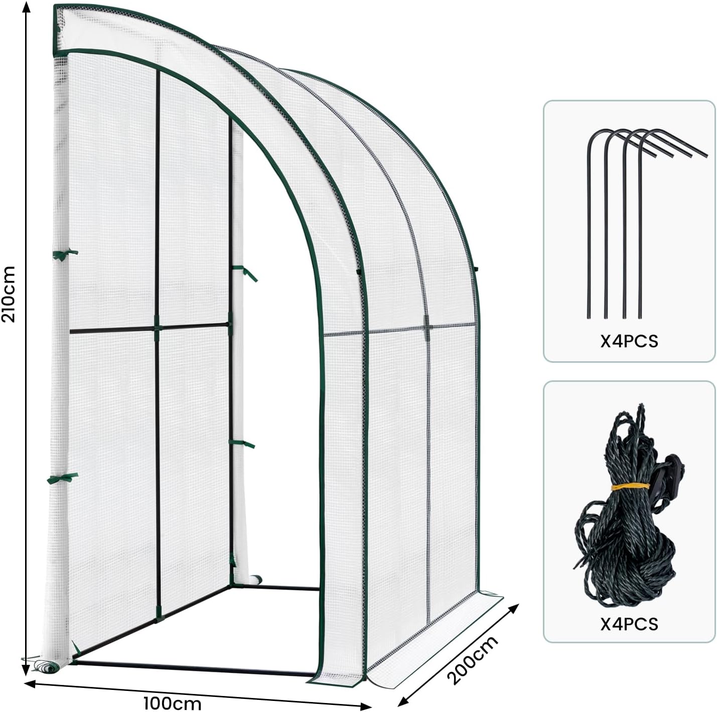 Serre de jardin Woltu - Demi-cercle - 200 x 100 x 210 cm - Blanc