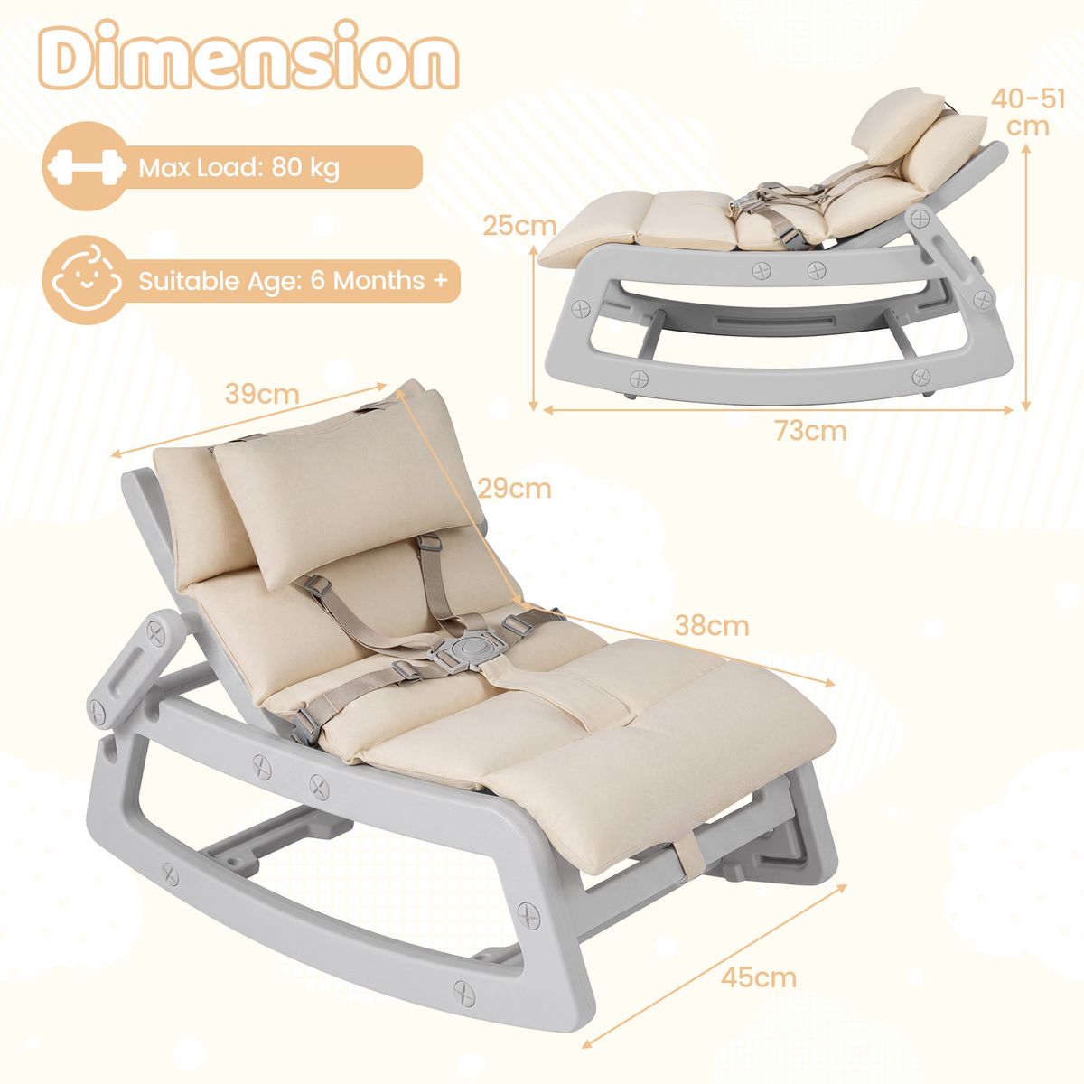 Fauteuil à bascule Coast 2-en-1 pour enfants - dossier réglable - coussin d'assise lavable - gris