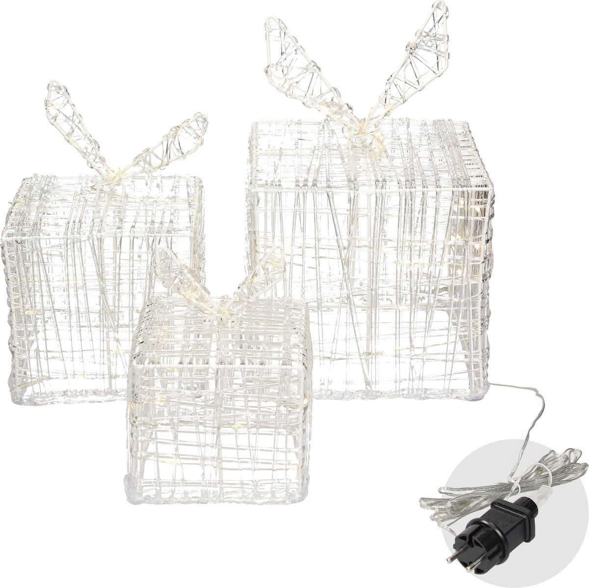 Lot de 3 boîtes cadeaux lumineuses de Noël, 90 LED, Décoration De Noël, Blanc Chaud