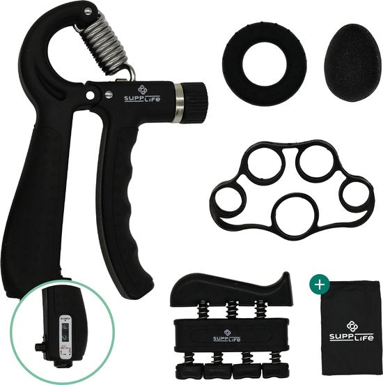 Kit d'entraînement pour les mains Supplife, 5 pièces – Pince à main réglable avec compteur – Entraîneur de préhension et balle de préhension – Entraîneur pour les doigts – Anti-RSI