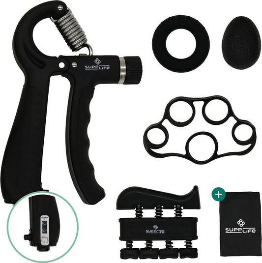 Kit d'entraînement pour les mains Supplife, 5 pièces – Pince à main réglable avec compteur – Entraîneur de préhension et balle de préhension – Entraîneur pour les doigts – Anti-RSI