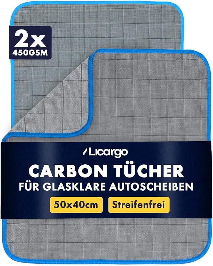 LICARGO Chiffon en microfibre à fibres de carbone – Épaisseur de 450 g/m² avec fibres de carbone intégrées et structure non pelucheuse – Pour vitres de voiture, rétroviseurs et vitres – Polyamide gris – 40 x 40 cm