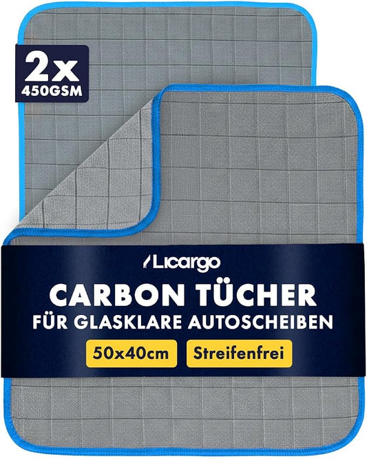 LICARGO Chiffon en microfibre à fibres de carbone – Épaisseur de 450 g/m² avec fibres de carbone intégrées et structure non pelucheuse – Pour vitres de voiture, rétroviseurs et vitres – Polyamide gris – 40 x 40 cm