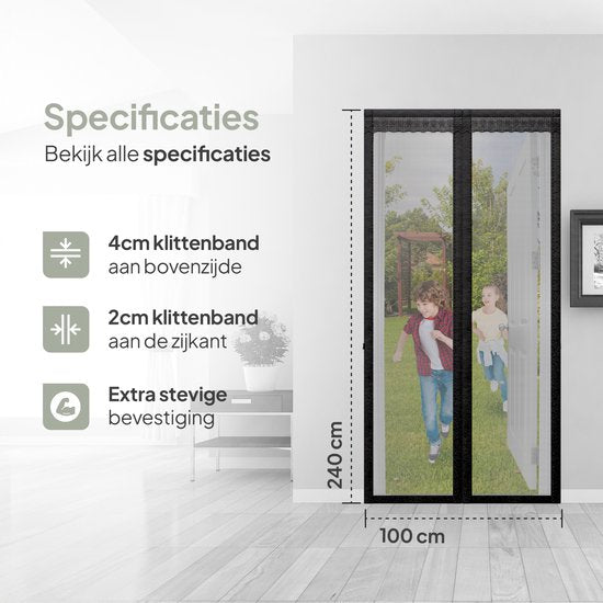 O'DADDY Rideau de porte Deluxe FIBER - Rideau à lames magnétiques - Pour nouvelles constructions et portes standard - Installation facile - Noir Hor - 100x240 cm