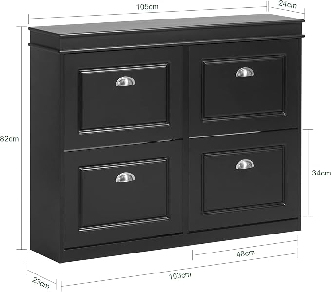 Armoire à chaussures SoBuy à 4 portes – MDF – 105 x 82 x 24 cm – Noir