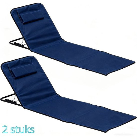 Ensemble de transats de plage Ceruzo 2 – Dossier réglable – Pliable – Bleu