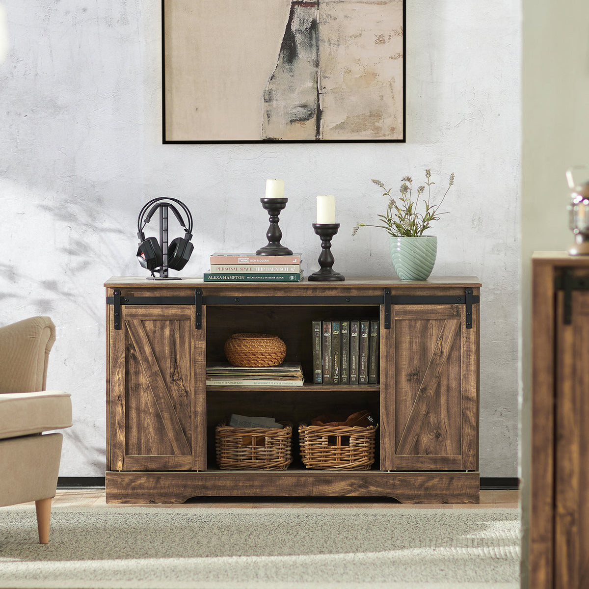 SoBuy FSB60-N Armoire de rangement avec porte coulissante - Rustique - 120 x 40 x 70 cm