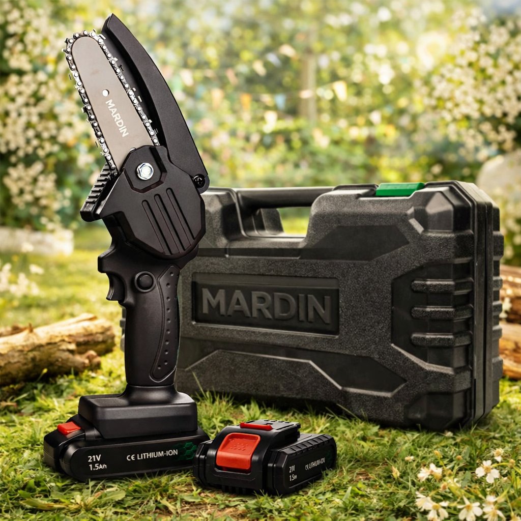 Mardin - Mini tronçonneuse - Scie d'élagage - 2 Batteries - Mallette incluse - Noir