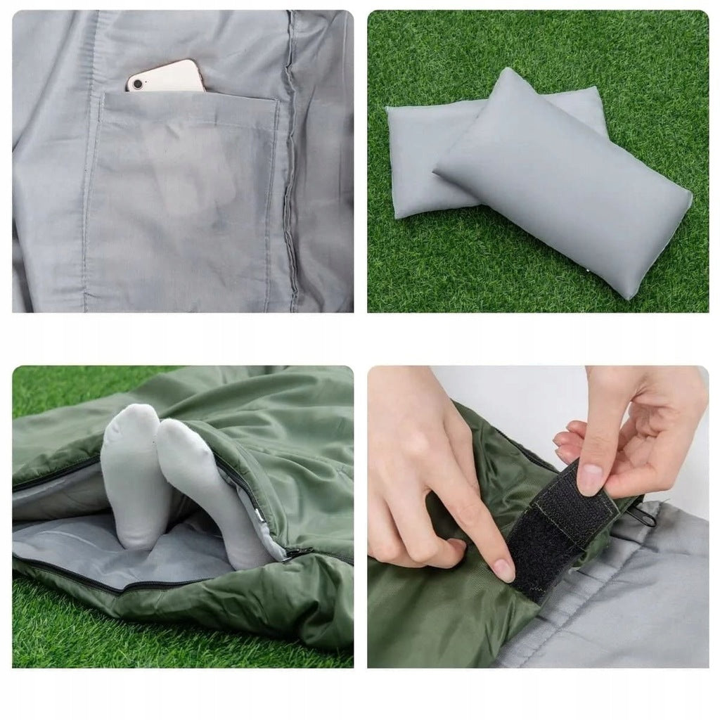 SAC DE COUCHAGE TOURISTIQUE DOUBLE POUR 2 PERSONNES + OREILLERS