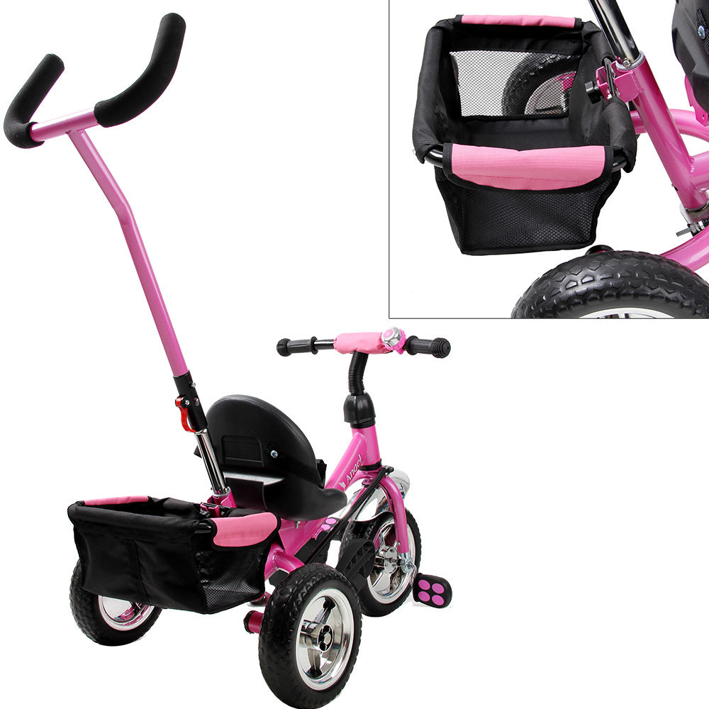 Spielwerk Tricycle pour Enfants Engel - Métal - Guidon de Poussée - Rose