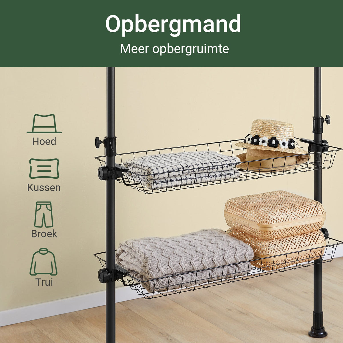 SoBuy Porte-vêtements télescopique KLS04-II-SCH - 209-311 × 200-295 cm - Noir - Penderie ouverte réglable avec barres et étagères