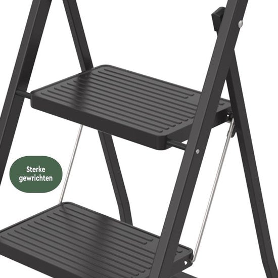 BRASQ Escabeau ménager 2 marches noir - échelle de cuisine pliable en métal pour usage privé et professionnel - Escabeau - Antidérapant