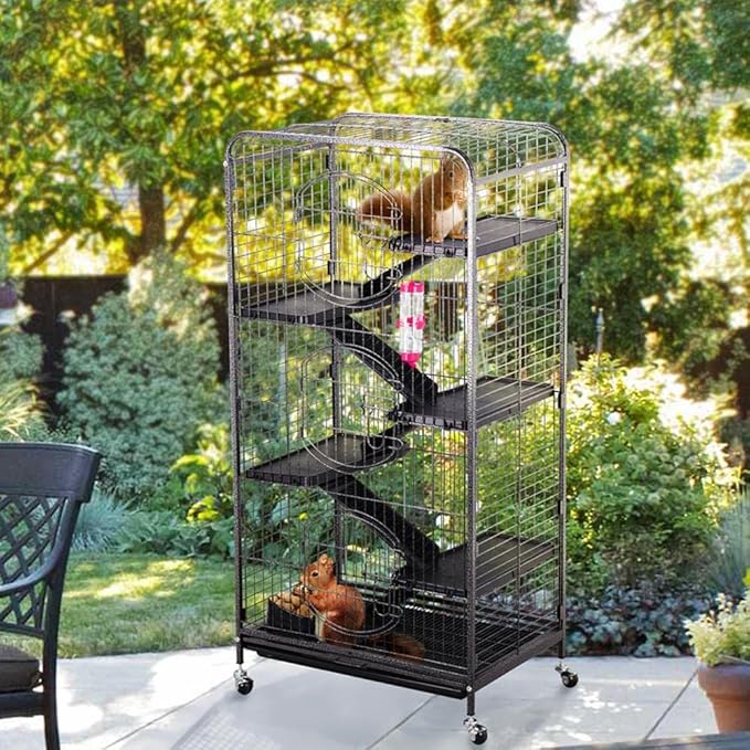 Cage pour rongeurs Yaheetech 64 x 43,8 x 131,6 cm - Noire - Cage sur roulettes pour rats, furets, chinchillas et lapins