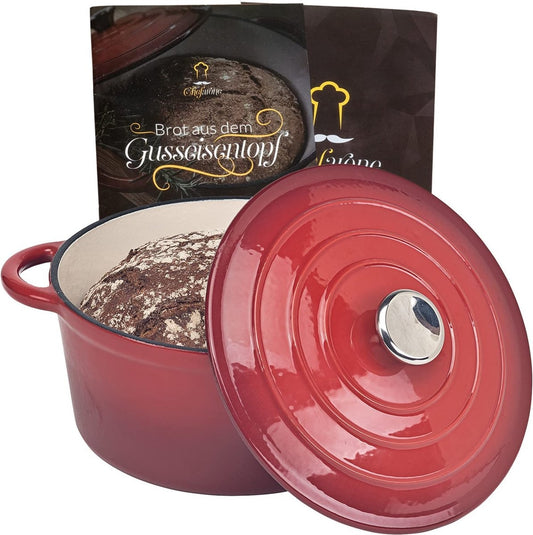 Chefarone Poêle en fonte - Casserole - Couvercle inclus - Convient à toutes les sources de chaleur - Émaillée - Rouge
