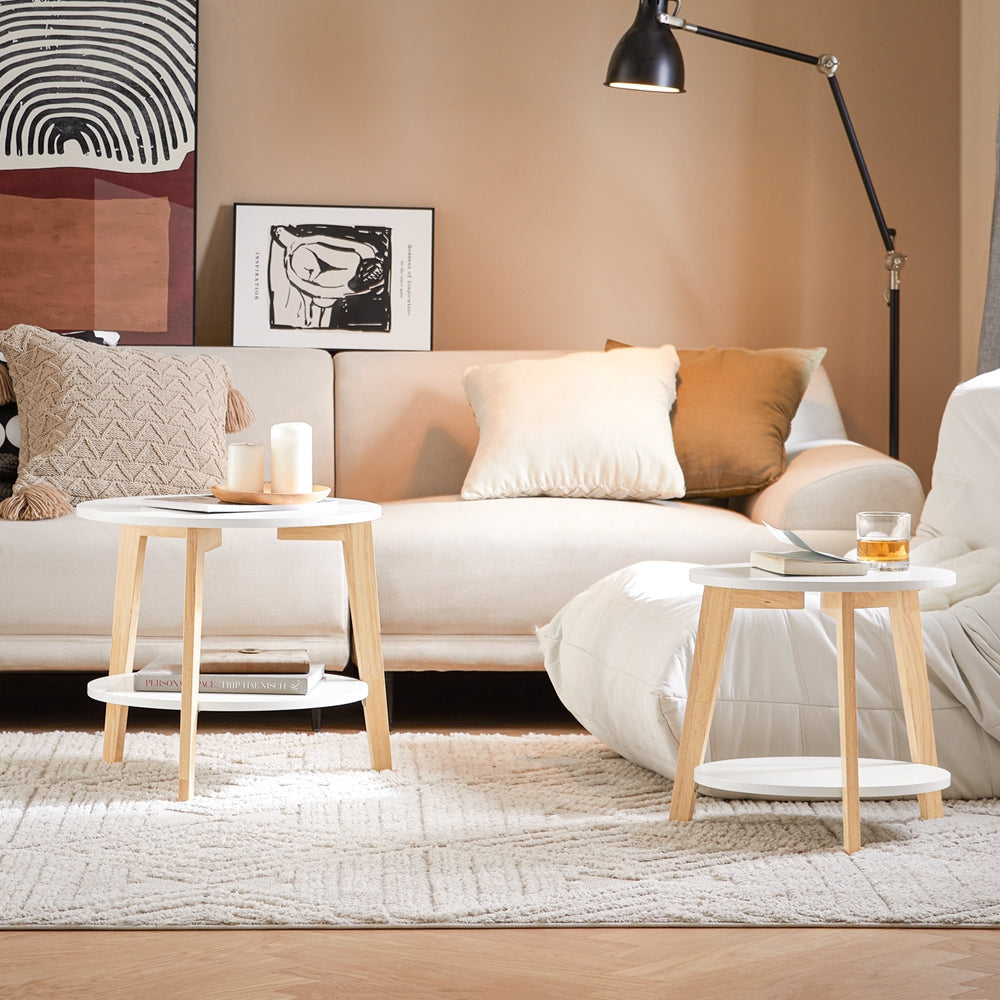 SoBuy FBT75-W Lot de 2 tables basses - hévéa - blanc - 50x45 & 44x40 cm