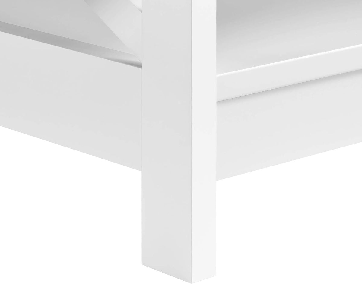 Table basse avec 2 étagères et structure en X, 100 × 50 × 45 cm, blanche