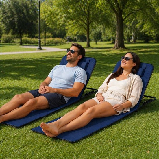 Ensemble de transats de plage Ceruzo 2 – Dossier réglable – Pliable – Bleu