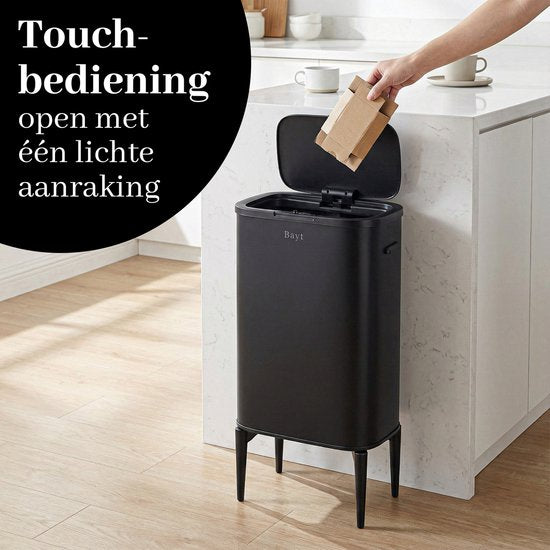 Bayt Poubelle sur pieds - Poubelle 60 litres - Poubelle - Corbeille - Acier inoxydable - Noir - 53L