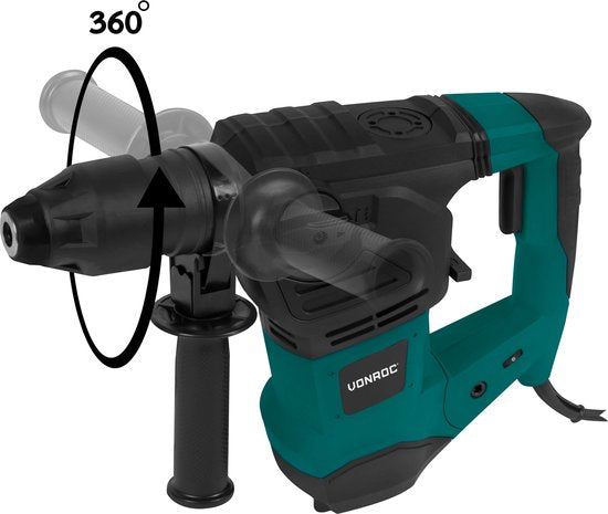 VONROC Marteau perforateur 1800W - 6 Joule - SDS plus - 4 Fonctions - Inclus 3 mèches SDS-plus et 2 burins SDS-plus