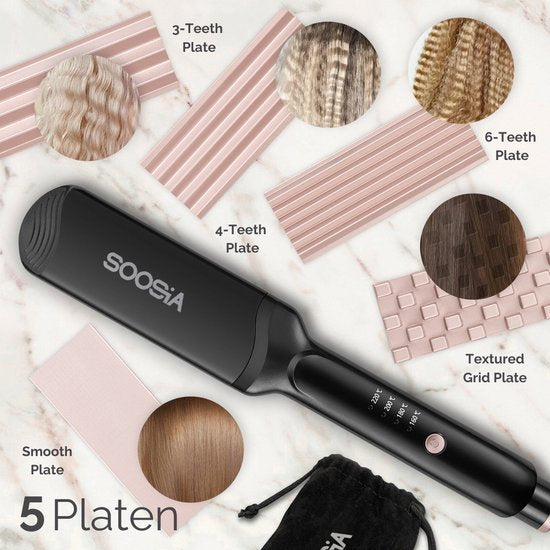 Soosia 5-in-1 Switch Styler - Lisseur, gaufrier, fer à vagues et fer à boucler - Plaques en céramique de 3,5 cm - Or rose