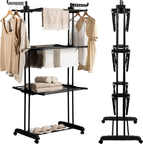 Etendoir à linge - Homra - 4 niveaux - Pliant - 77x50x170cm - Noir