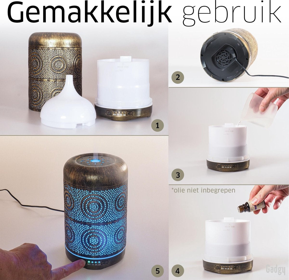 Gadgy Aroma Diffuser - Humidificateur Chambre Bébé Chambre à coucher - Diffuseur de parfum - avec éclairage LED - Diffuseurs d'arômes - 250 ml