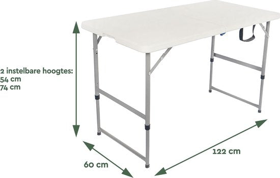 BRASQ Table pliante blanche - 120x60x74cm - Table de camping - Table pliante - Pliable - Résistante aux intempéries
