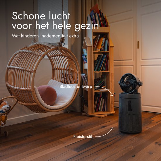 Ventilateur et purificateur d'air Bloomfold Cyclone – Filtre HEPA H13 et rayonnement UVC – CADR de 400 m³/h – Purificateur d'air - Classe de filtration médicale contre le pollen et les particules fines