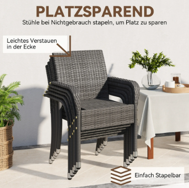 Yaheetech : lot de 2 chaises de jardin en rotin - Gris - 58 x 58 x 84 cm - Empilables, avec accoudoirs